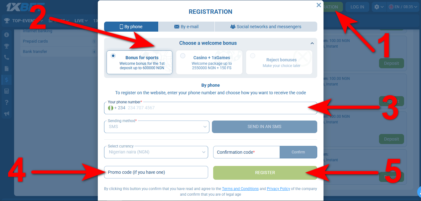 How to register at 1xBet