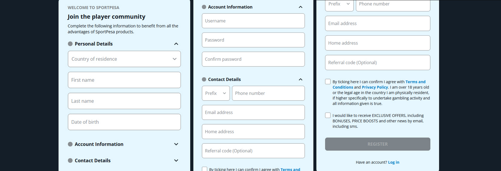How to registration at Sportpesa
